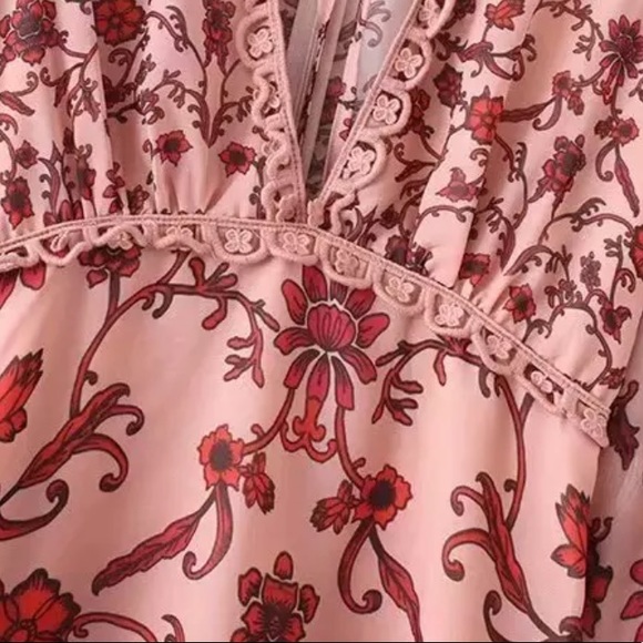 Long Sleeve Boho Floral Gypsy Print Dress Pink - Picture 10 of 14